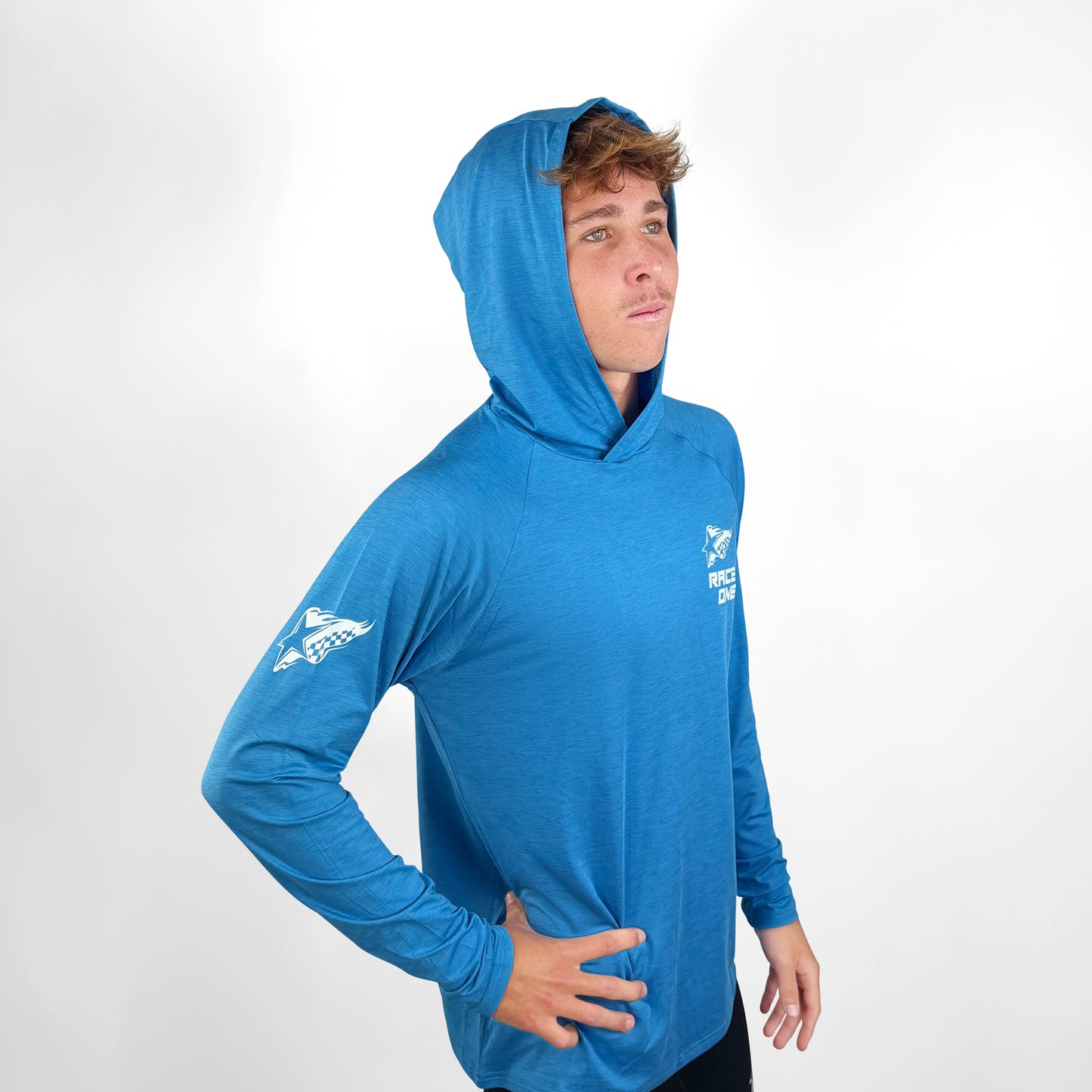 RACE ONE HOODED TECH TOP - CYAN