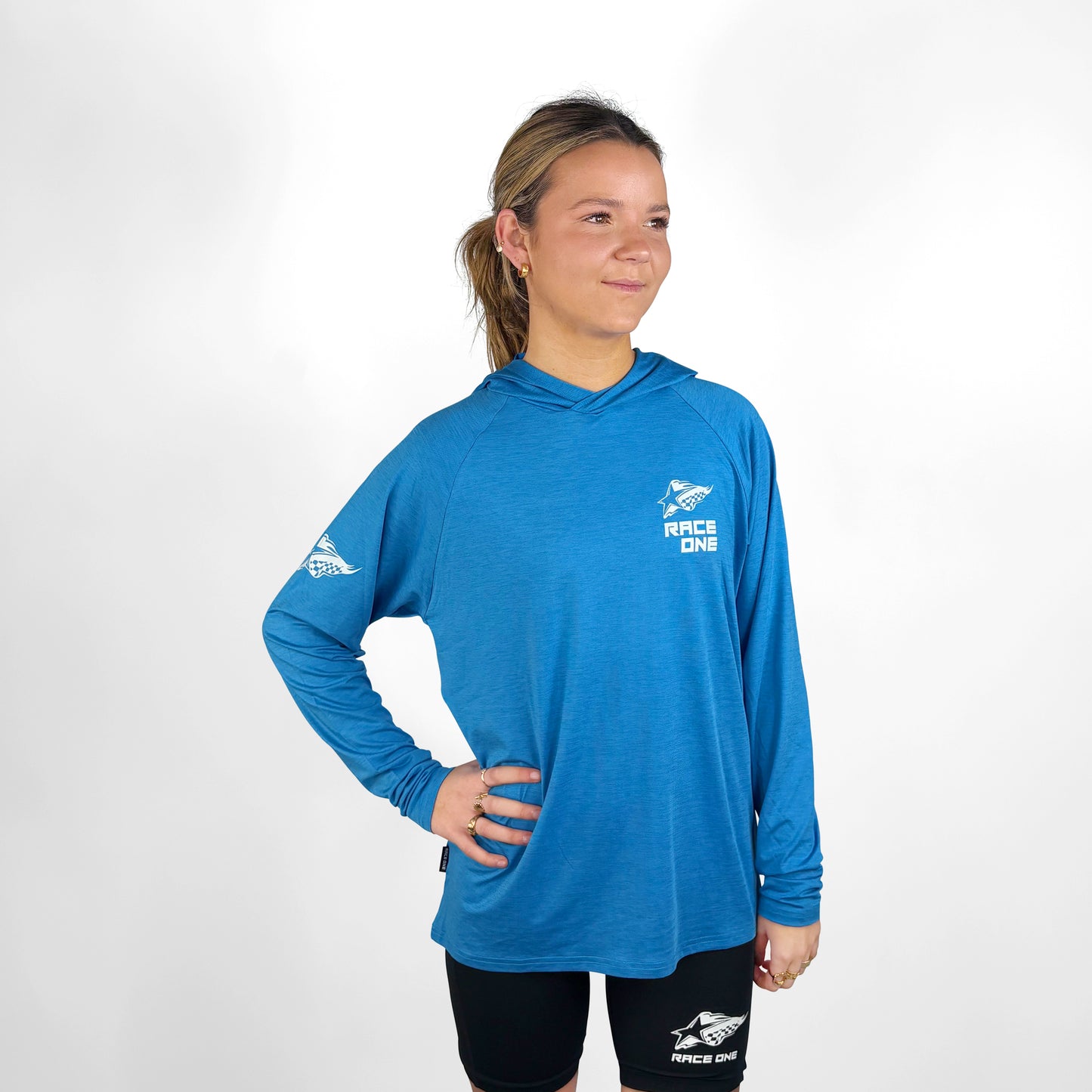 RACE ONE HOODED TECH TOP - CYAN