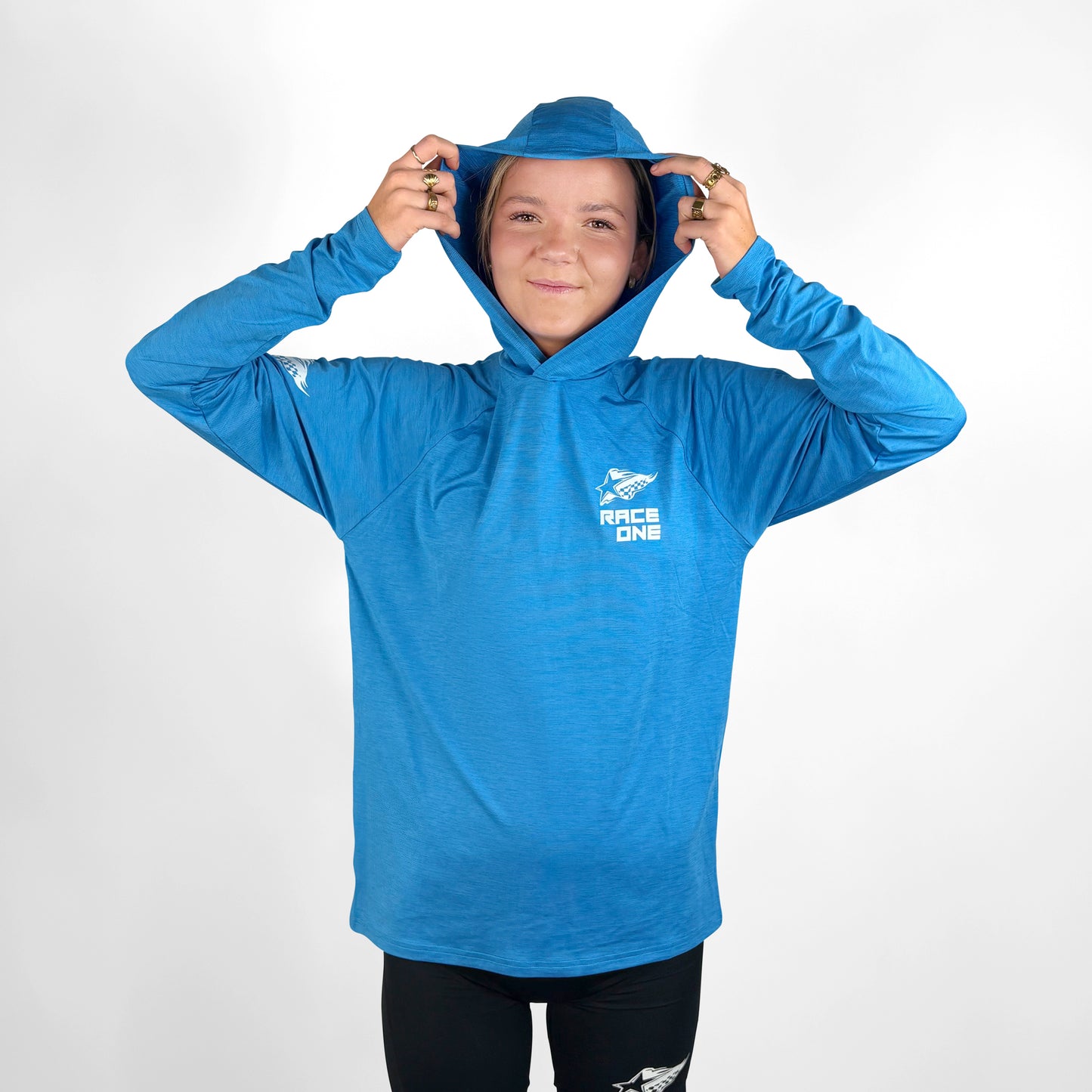 RACE ONE HOODED TECH TOP - CYAN