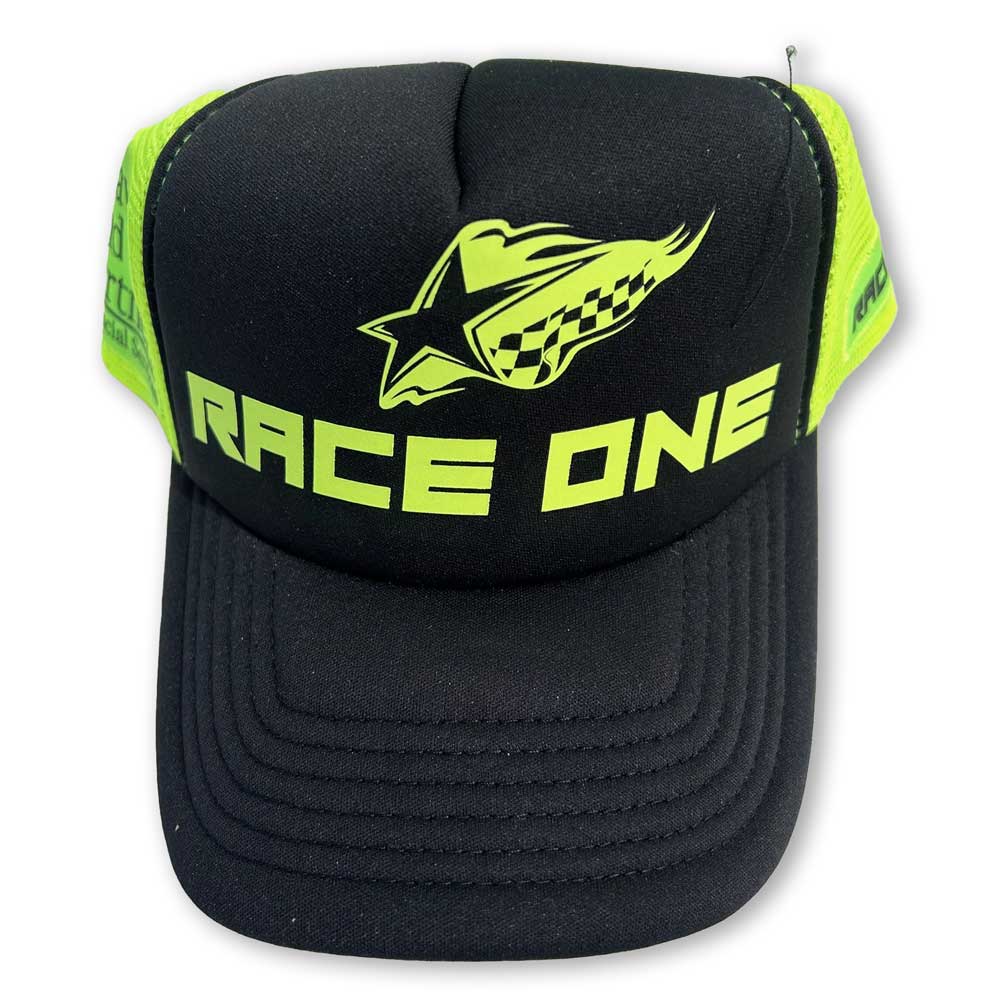 RACE ONE CAP – BLACK AND FLUORO GREEN