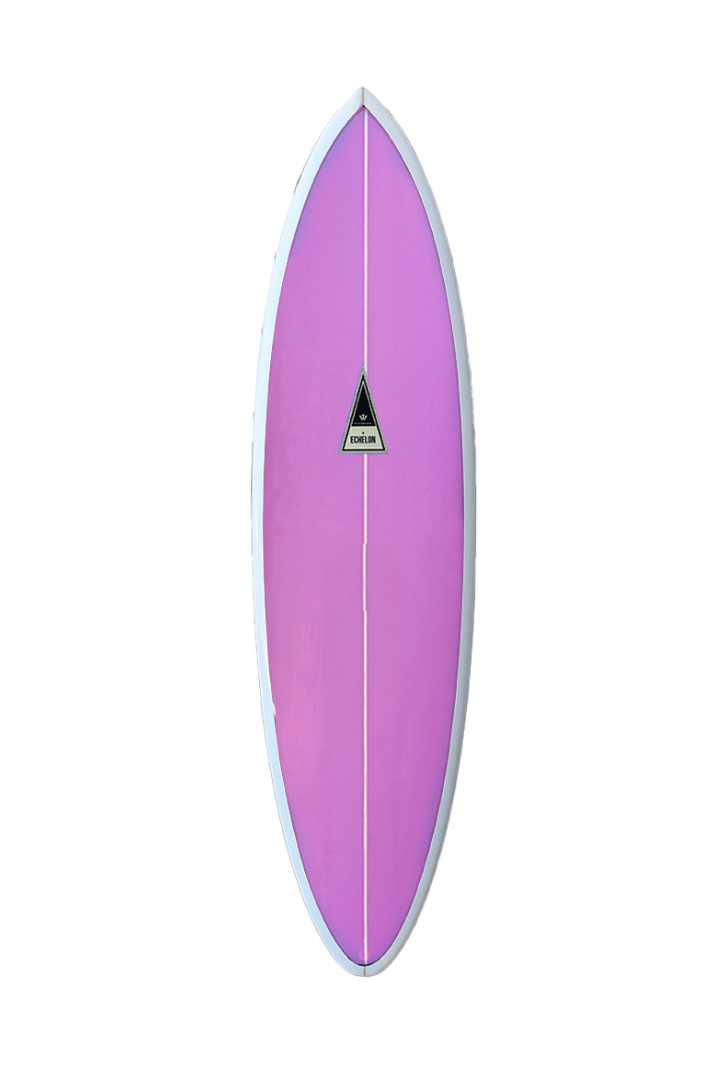 Purple surfboard with a logo on a white background