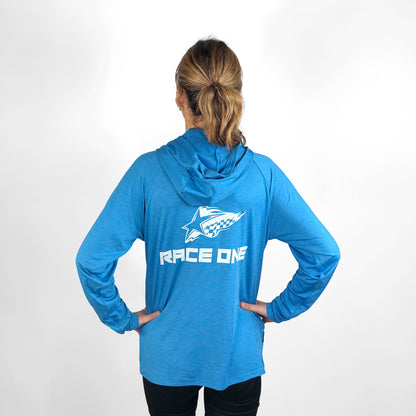 RACE ONE HOODED TECH TOP - CYAN