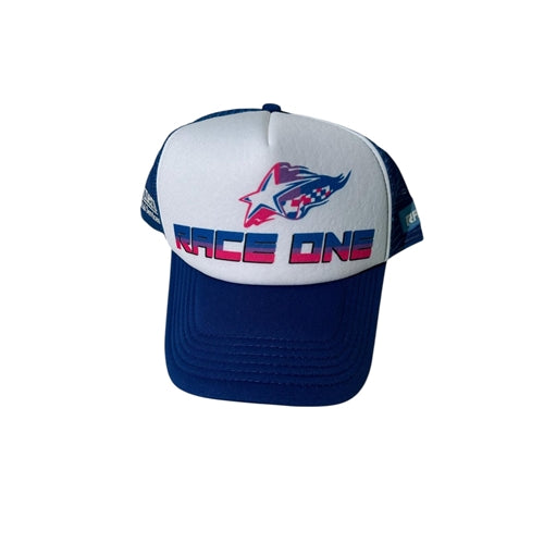RACE ONE HAT - BLUE COLOURED LOGO